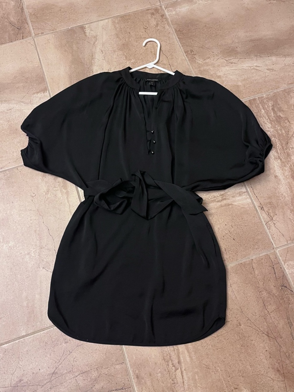 Banana Republic Black Short-Sleeve Tie-Waist Mini Dress